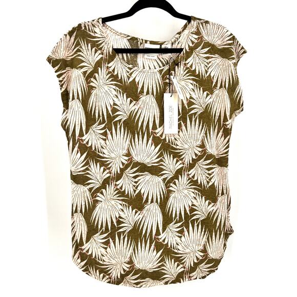 Rachel Zoe Top Women L 100% Linen NWT Palm Leaf Tropical Vacation Resortwear - Picture 1 of 6